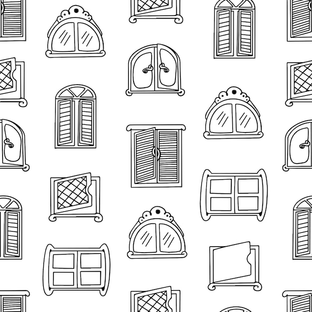 Seamless pattern with doodle style windows