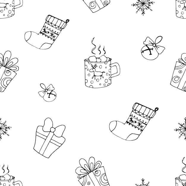 бесшовный узор с рождественской печатью doodle