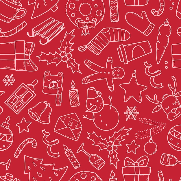 Seamless pattern with doodles for christmas decor
