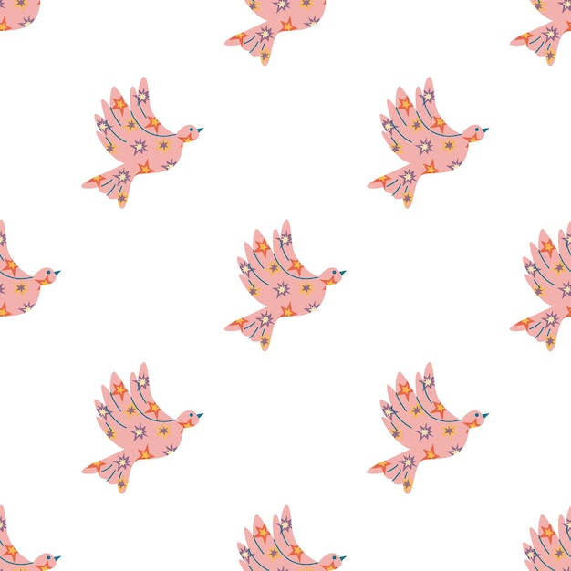 Seamless pattern with Dove bird isolated cartoon