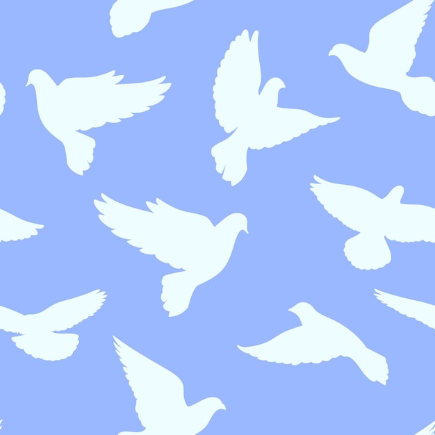 Vector seamless pattern with doves on a blue background. vector illustration