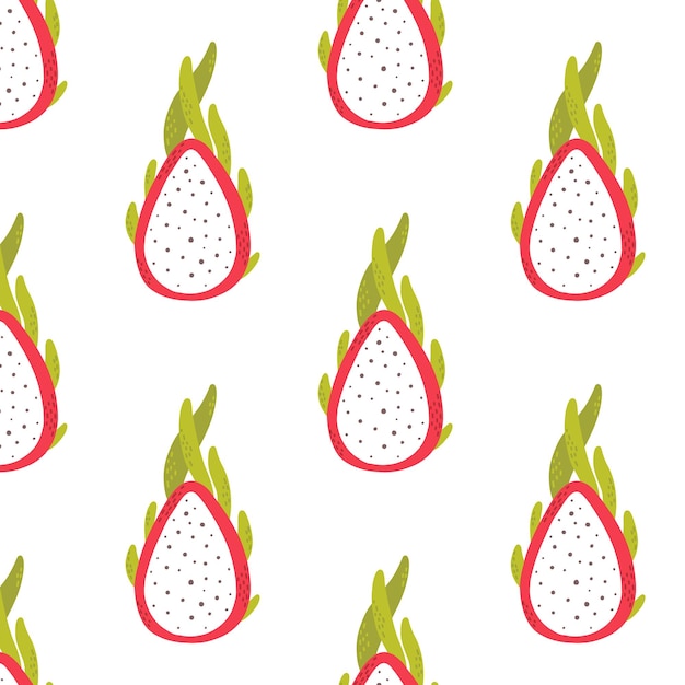 Seamless pattern with dragon fruit Vector illustration Pattern with fruits Cartoon style