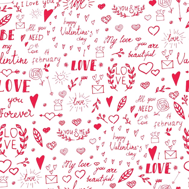 Modello senza cuciture con elementi di design disegnati per san valentino