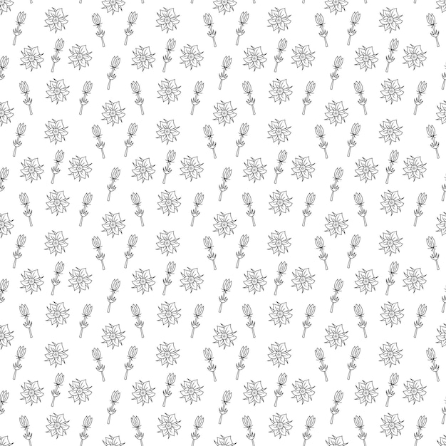 Vector seamless pattern with dream grass flower or pulsatilla2 doodle black and white vector illustration