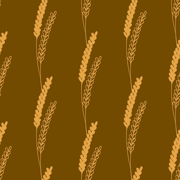 Vector seamless pattern with ears of wheat illustration on brown background