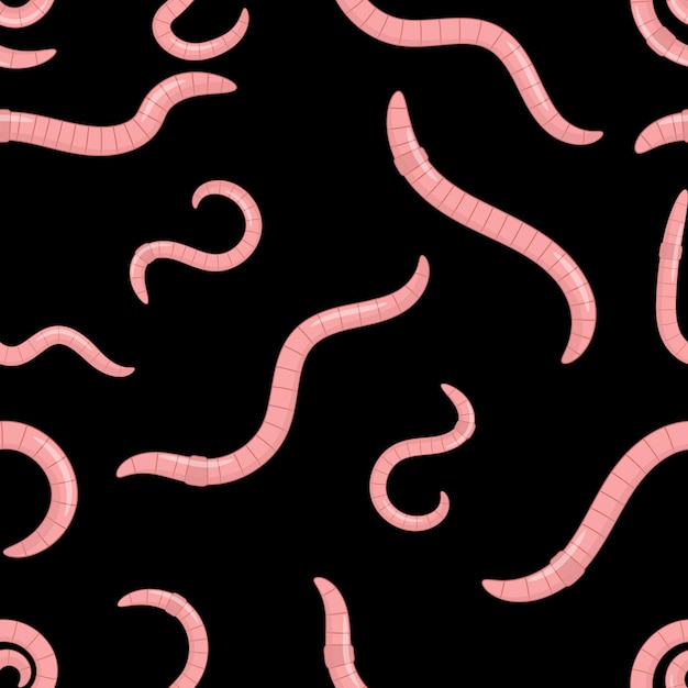 Seamless pattern with earthworms pattern with worms on a black background