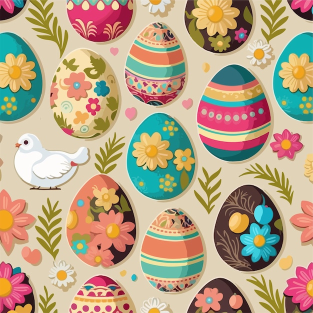 A seamless pattern with easter eggs and a dove