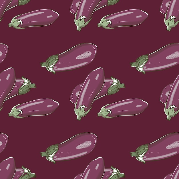 Seamless pattern with eggplants in vintage style