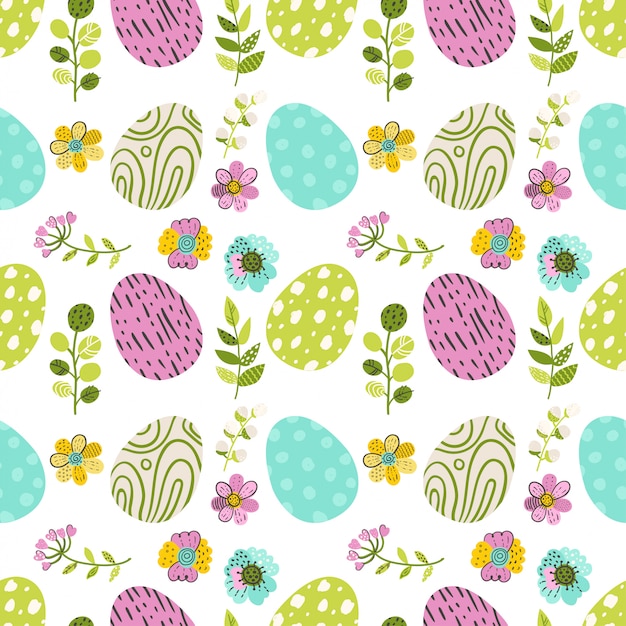 Seamless pattern with eggs and green herbs