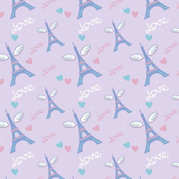 Seamless pattern with eiffel tower