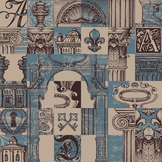 seamless pattern with elements of architecture