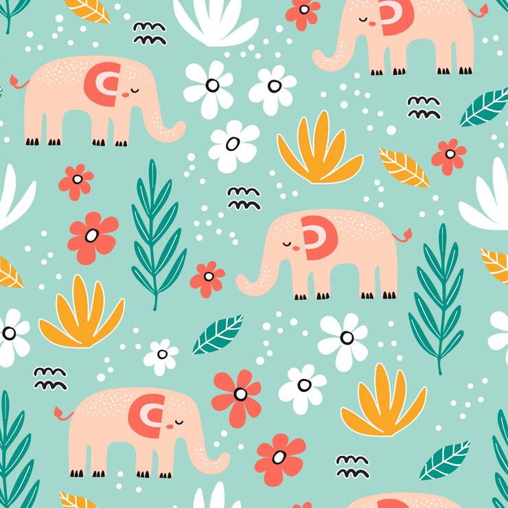 Seamless pattern with elephant