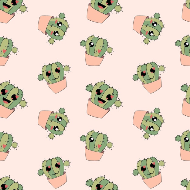 Seamless pattern with emojies cactus fanny faces print