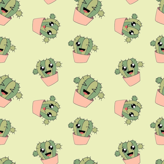 Vector seamless pattern with emojies cactus fanny faces print