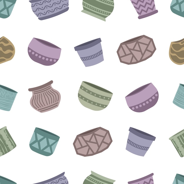 Seamless pattern with empty multicolored vector ceramic pots