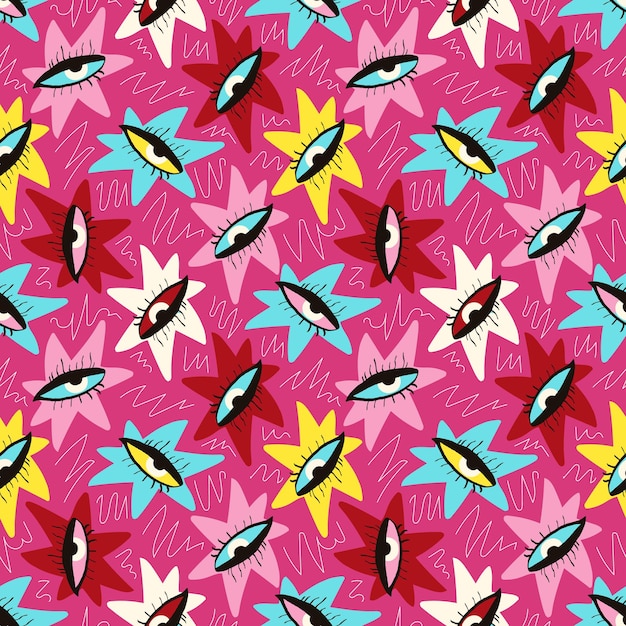 Seamless pattern with Ethnical magical mystical eyes