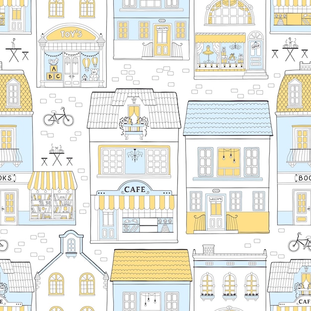 Vector seamless pattern with european houses