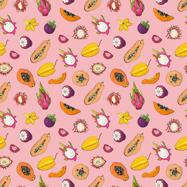 Seamless pattern with exotic fruits. Design for fabric, textile, wallpaper, packaging.