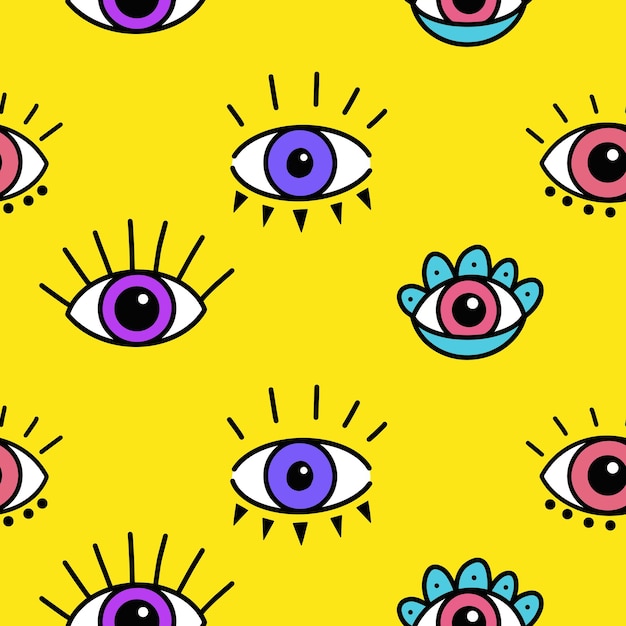 Vector seamless pattern with eyes magical pattern mystical hand drawn print