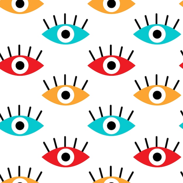 Вектор Бесшовный узор с глазами с ресницами абстрактная разноцветная векторная иллюстрация фон с глазами в модных и ярких цветах современный креативный принт