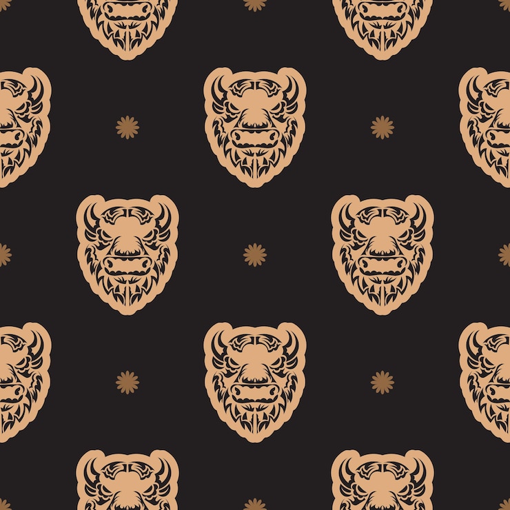 Vector seamless pattern with the face of the bull good covers fabrics postcards and printing