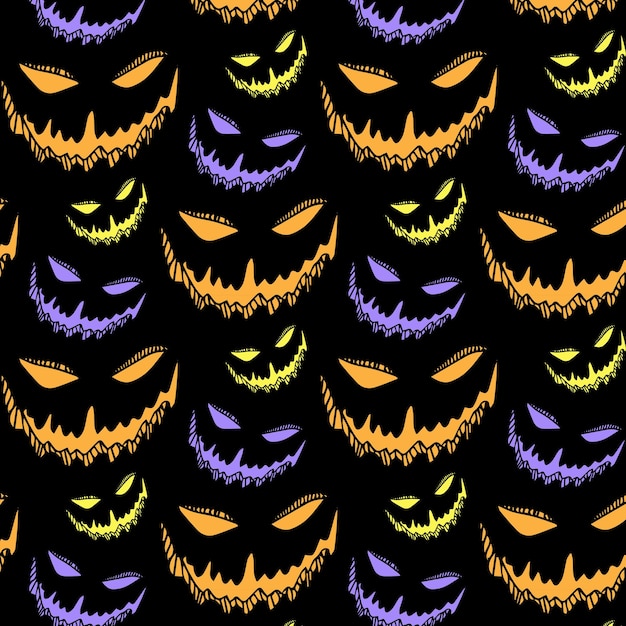 Seamless pattern with face pumpkin