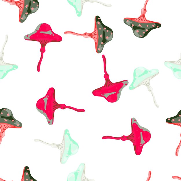 Seamless pattern with fairytail mushrooms Magical fly agaric wallpaper