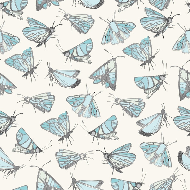 Vector seamless pattern with fantasy moths butterflies pencil drawing sketch wallpaper backgound for kids