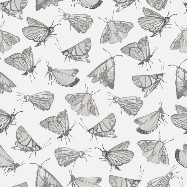 Vector seamless pattern with fantasy moths butterflies pencil drawing sketch wallpaper backgound for kids