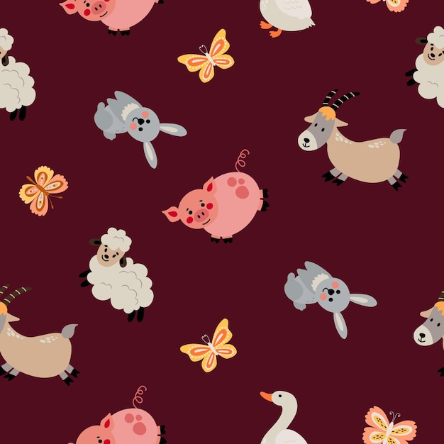 Vector seamless pattern with farm animals. design for fabric, textile, wallpaper, packaging.