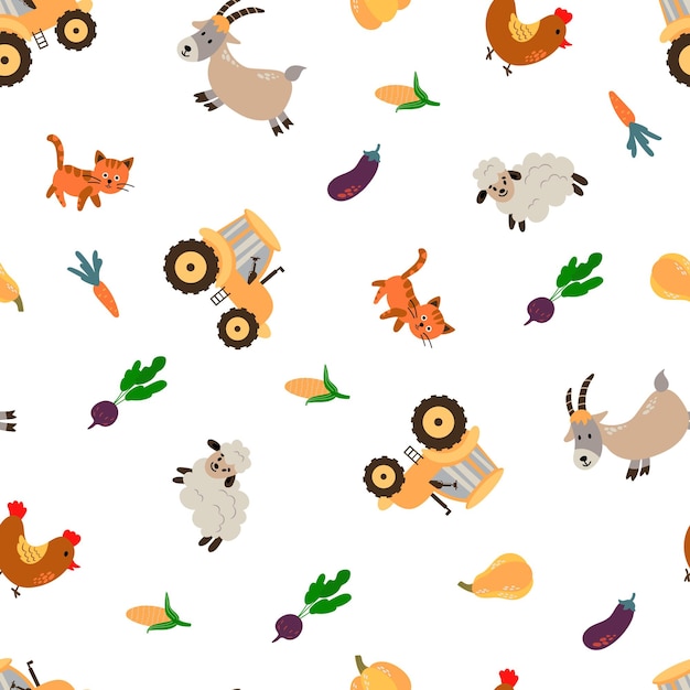 Seamless pattern with farm animals. Design for fabric, textile, wallpaper, packaging.