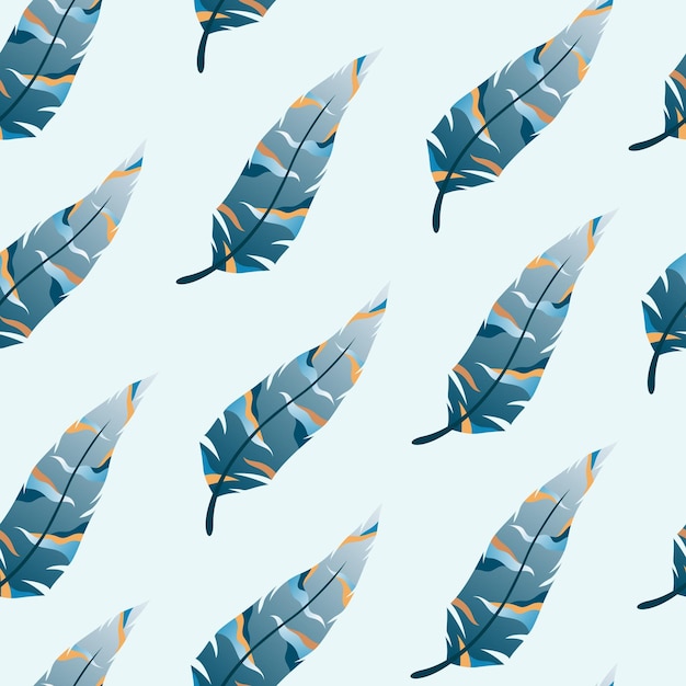 Seamless pattern with feathers. Blue feathers.
