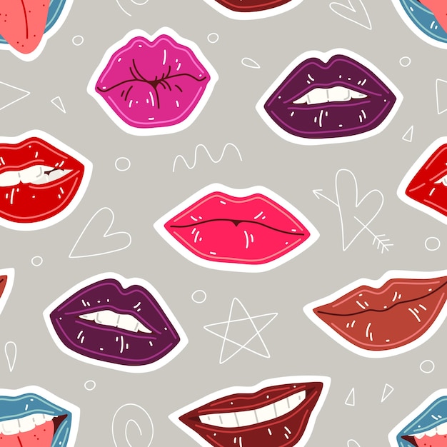 Vector seamless pattern with female lips. lips with colorful lipstick