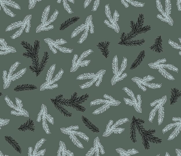 Seamless pattern with fir branches in doodle style vector illustration