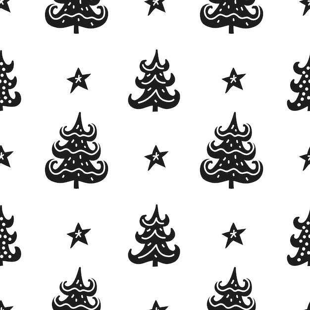 Seamless pattern with fir trees and stars