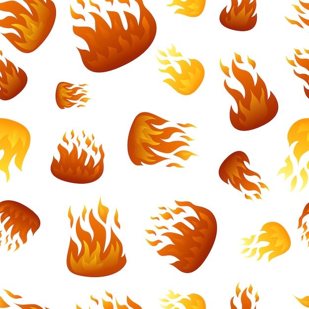 Seamless pattern with fire flame on white background. Vector illustration.