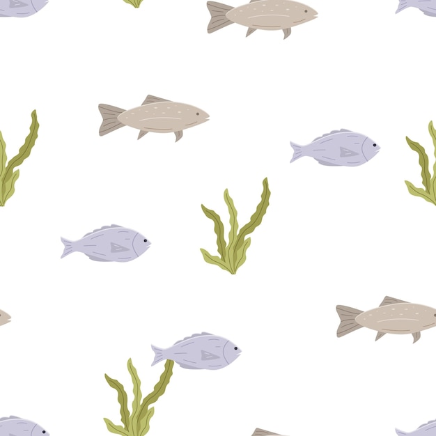 Vector seamless pattern with fish and algae color vector illustration dorado carp background