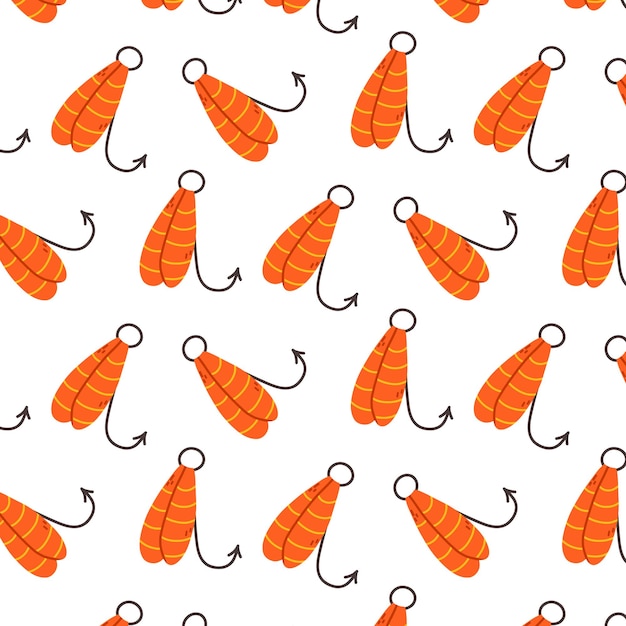 Seamless pattern with fish bait in flat style Fishing tackle print Vector illustration Pattern with fishing