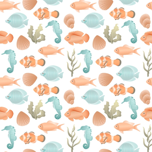 seamless pattern with fish different shapes and sizes