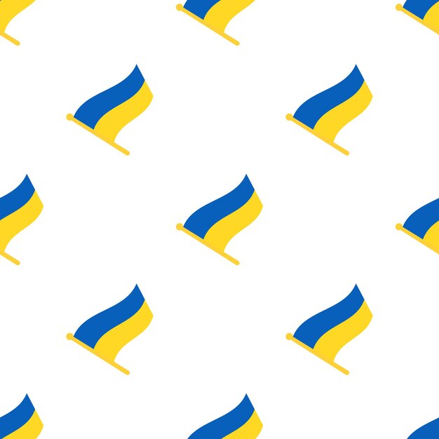 Seamless pattern with flags of Ukraine on flagstaff on white background Vector illustration