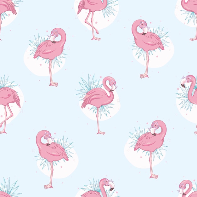 Seamless pattern with flamingos