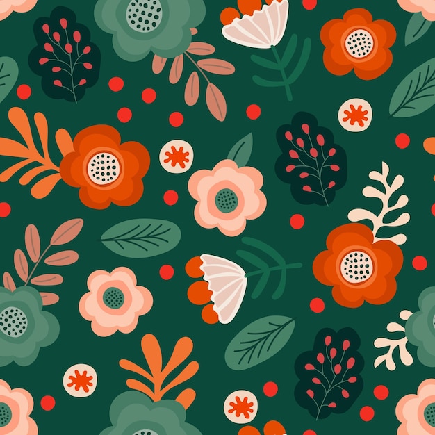 Seamless pattern with flovers and leaves on dark background Perfect for adding a touch of elegance to any design project
