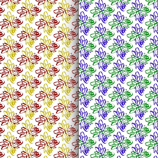 Seamless pattern with a flower on the left and a purple flower on the right.