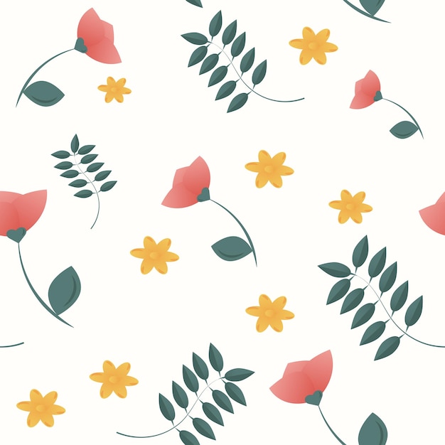 Seamless pattern with flowers branches leaves