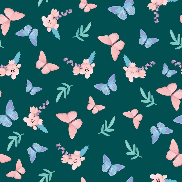 Seamless pattern with flowers and butterflies