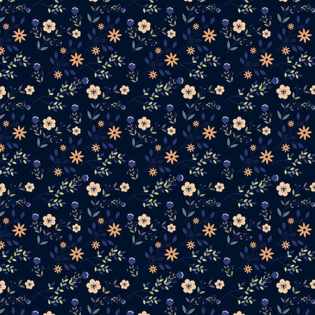Vector seamless pattern with flowers on a dark background.