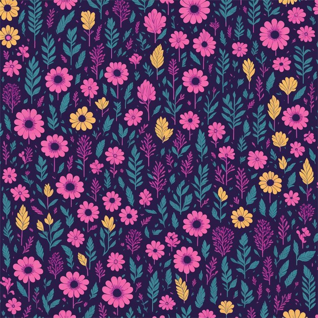 A seamless pattern with flowers on a dark background