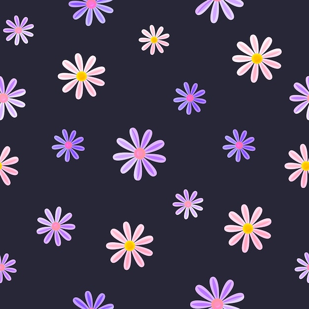 Seamless pattern with flowers on a dark background