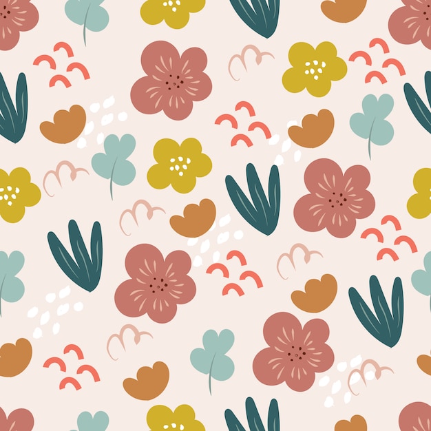 Seamless pattern with flowers in doodle style