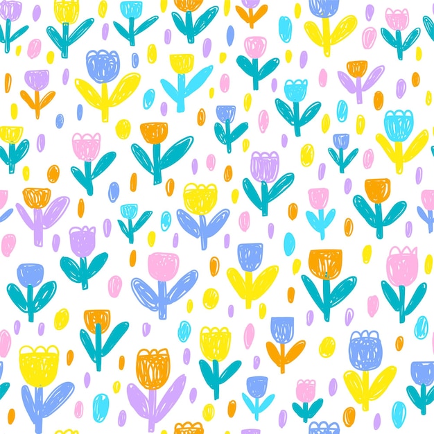 Seamless pattern with flowers Hand Drawn vector illustration